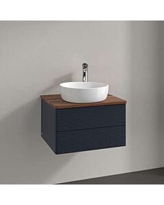 Meuble vasque Villeroy &amp; Boch Antao L18152HG avec éclairage, 2 tiroirs, 600 x 360 x 500 mm, façade texturée, laque mate bleu nuit / noyer chaud