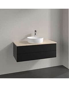 Villeroy und Boch Antao Waschtisch-Unterschrank L20053PD mit Beleuchtung, 2 Auszüge, 1000 x 360 x 500 mm, Front ohne Struktur, Black Matt Lacquer / Botticino