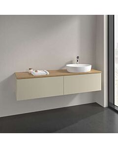 Meuble vasque Villeroy &amp; Boch Antao L38051HJ avec éclairage, 2 tiroirs, 1600 x 360 x 500 mm, façade lisse, laque mate Gris Soie / Chêne Miel