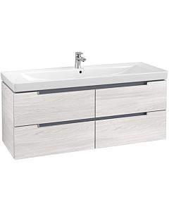Villeroy & Boch Subway 2.0 Waschtischunterschrank A69800E8,128,7x52x44,9cm, White Wood, Griff silber