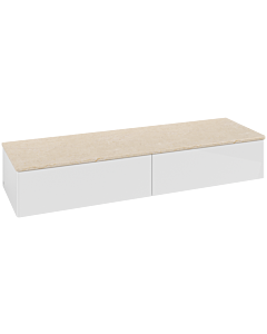 Villeroy und Boch Antao Sideboard L42003GF mit Beleuchtung, 2 Auszüge, 1600 x 268 x 500 mm, Front ohne Struktur, Glossy White Lacquer / Botticino