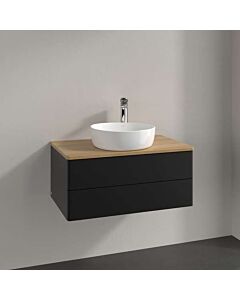 Meuble vasque Villeroy &amp; Boch Antao K19051PD 80 x 36 x 50 cm, percé pour robinetterie, plan vasque couleur chêne miel, laque noire mate