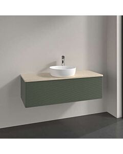 Villeroy &amp; Boch Antao vanity unit K32153HL 120x36x50cm, tap hole, washbasin top color botticino, leaf green matt lacquer