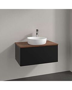 Villeroy und Boch Antao Waschtisch-Unterschrank K30052PD 80x36x50cm, Hahnloch, Waschbeckenplattenfarbe warm walnut, black matt lacquer
