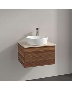 Meuble vasque Villeroy &amp; Boch Antao L29113HM avec éclairage, 1 tiroir, 600 x 360 x 500 mm, façade texturée, Noyer chaud / Botticino