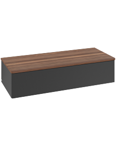 Buffet Villeroy &amp; Boch Antao L41102PD avec éclairage, 1 tiroir, 1200 x 268 x 500 mm, façade texturée, laque noire mate / noyer chaud