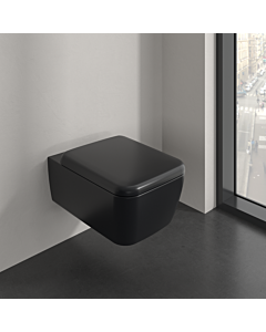 WC suspendu sans bride Villeroy &amp; Boch Skyla Combi-Pack 4682CLR7 avec abattant, TwistFlush, Pure Black CeramicPlus