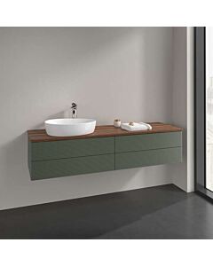 Villeroy &amp; Boch Antao vanity unit L26152HL with lighting and textured finish, 160x36x50cm, tap hole, washbasin top color warm walnut, leaf green matt lacquer