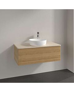 Meuble vasque Villeroy &amp; Boch Antao K31153HN 100 x 36 x 50 cm, percé pour robinetterie, plan vasque couleur Botticino, chêne miel