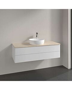 Meuble vasque Villeroy &amp; Boch Antao L21013GF avec éclairage, 2 tiroirs, 1200 x 360 x 500 mm, façade lisse, laque blanche brillante / Botticino