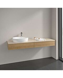 Villeroy und Boch Antao Waschtisch-Unterschrank L15013HN mit Beleuchtung, 2 Auszüge, 1600 x 190 x 500 mm, Front ohne Struktur, Honey Oak / Botticino