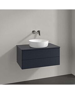Villeroy und Boch Antao Waschtisch-Unterschrank L19150HG mit Beleuchtung, 2 Auszüge, 800 x 360 x 500 mm, Front mit Struktur, Midnight Blue Matt Lacquer / Midnight Blue Matt Lacquer