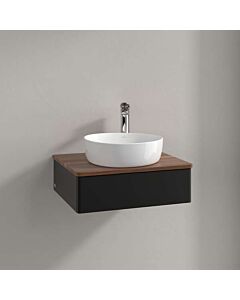 Meuble vasque Villeroy &amp; Boch Antao L07012PD avec éclairage, 1 tiroir, 600 x 190 x 500 mm, façade lisse, laque noire mate / noyer chaud