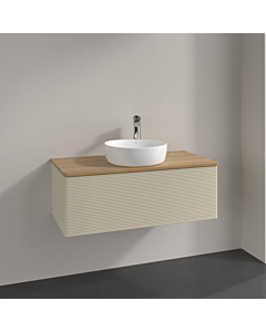 Meuble vasque Villeroy &amp; Boch Antao K31151HJ 100 x 36 x 50 cm, percé pour robinetterie, plan vasque couleur chêne miel, laque mate gris soie
