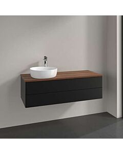 Villeroy und Boch Antao Waschtisch-Unterschrank L22052PD mit Beleuchtung, 2 Auszüge, 1200 x 360 x 500 mm, Front ohne Struktur, Black Matt Lacquer / Warm Walnut