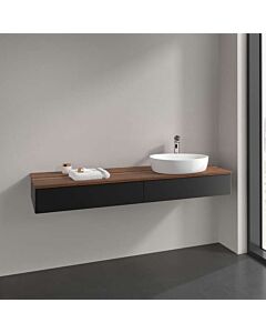 Villeroy &amp; Boch Antao vanity unit L16052PD with lighting, 2 drawers, 1600 x 190 x 500 mm, smooth front, Black Matt Lacquer / Warm Walnut