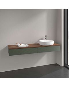 Villeroy &amp; Boch Antao vanity unit L16152HL with lighting, 2 drawers, 1600 x 190 x 500 mm, textured front, Leaf Green Matt Lacquer / Warm Walnut