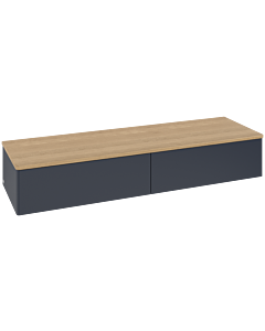 Villeroy und Boch Antao Sideboard L42001HG mit Beleuchtung, 2 Auszüge, 1600 x 268 x 500 mm, Front ohne Struktur, Midnight Blue Matt Lacquer / Honey Oak