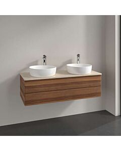 Villeroy &amp; Boch Antao vanity unit L24013HM with lighting, 2 drawers, 1200 x 360 x 500 mm, smooth front, Warm Walnut / Botticino