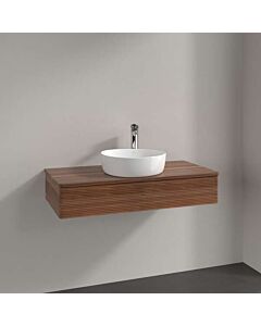Villeroy und Boch Antao Waschtisch-Unterschrank L09152HM mit Beleuchtung, 1 Auszug, 1000 x 190 x 500 mm, Front mit Struktur, Warm Walnut / Warm Walnut