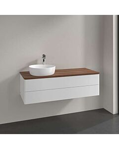 Villeroy &amp; Boch Antao vanity unit L22052GF with lighting, 2 drawers, 1200 x 360 x 500 mm, smooth front, Glossy White Lacquer / Warm Walnut