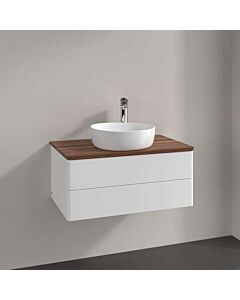 Meuble vasque Villeroy &amp; Boch Antao L19052MT avec éclairage, 2 tiroirs, 800 x 360 x 500 mm, façade lisse, laque blanche mate / noyer chaud