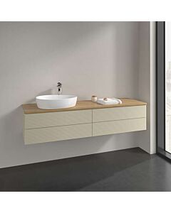 Meuble vasque Villeroy &amp; Boch Antao L26151HJ avec éclairage, 4 tiroirs, 1600 x 360 x 500 mm, façade texturée, laque mate Gris Soie / Chêne Miel