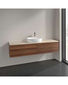 Villeroy und Boch Antao Waschtisch-Unterschrank L25153HM mit Beleuchtung, 4 Auszüge, 1600 x 360 x 500 mm, Front mit Struktur, Warm Walnut / Botticino