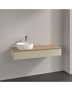 Villeroy &amp; Boch Antao vanity unit L11151HJ with lighting, 120x19x50cm, tap hole, washbasin top color honey oak, silk grey matt lacquer