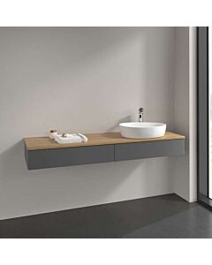Meuble vasque Villeroy &amp; Boch Antao L16011GK avec éclairage, 2 tiroirs, 1600 x 190 x 500 mm, façade lisse, laque anthracite mate / chêne miel