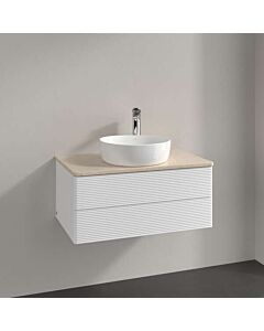 Meuble vasque Villeroy &amp; Boch Antao L19153MT avec éclairage, 2 tiroirs, 800 x 360 x 500 mm, façade texturée, laque blanche mate / Botticino