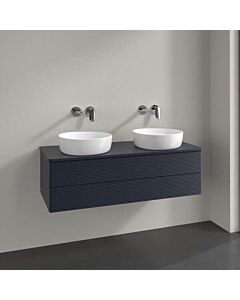 Villeroy und Boch Antao Waschtisch-Unterschrank L24150HG mit Beleuchtung, 2 Auszüge, 1200 x 360 x 500 mm, Front mit Struktur, Midnight Blue Matt Lacquer / Midnight Blue Matt Lacquer