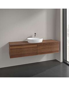 Villeroy &amp; Boch Antao vanity unit L36112HM with lighting, 2 drawers, 1600 x 360 x 500 mm, textured front, Warm Walnut / Warm Walnut