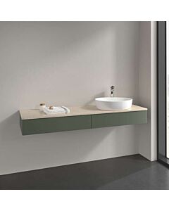 Villeroy &amp; Boch Antao vanity unit L16013HL with lighting, 2 drawers, 1600 x 190 x 500 mm, smooth front, Leaf Green Matt Lacquer / Botticino