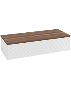 Buffet Villeroy &amp; Boch Antao L41102GF avec éclairage, 1 tiroir, 1200 x 268 x 500 mm, façade texturée, laque blanche brillante / noyer chaud