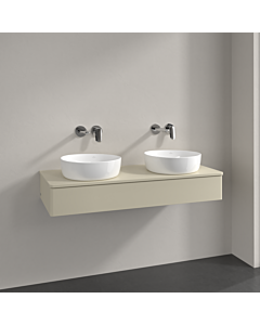 Villeroy und Boch Antao Waschtisch-Unterschrank K13050HJ 120x19x50cm, Hahnloch, Waschbeckenplattenfarbe Lack, silk grey matt lacquer