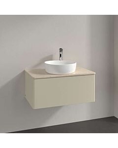 Villeroy &amp; Boch Antao vanity unit L30013HJ with lighting, 1 drawer, 800 x 360 x 500 mm, smooth front, Silk Grey Matt Lacquer / Botticino