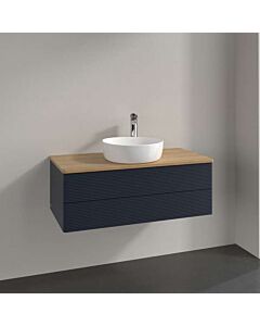 Meuble vasque Villeroy &amp; Boch Antao K20151HG 100 x 36 x 50 cm, percé pour robinetterie, plan vasque couleur chêne miel, laque mate bleu nuit