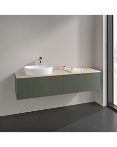 Villeroy &amp; Boch Antao vanity unit L37053HL with lighting, 2 drawers, 1600 x 360 x 500 mm, smooth front, Leaf Green Matt Lacquer / Botticino