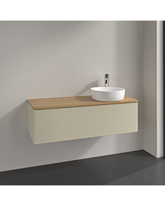 Meuble vasque Villeroy &amp; Boch Antao L34151HJ 120 x 36 x 50 cm, percé pour robinetterie, plan vasque couleur chêne miel, laque mate gris soie