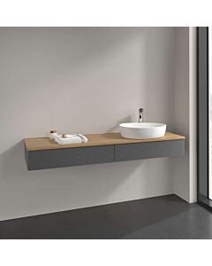Meuble vasque Villeroy &amp; Boch Antao L16111GK avec éclairage, 2 tiroirs, 1600 x 190 x 500 mm, façade texturée, laque anthracite mate / chêne miel