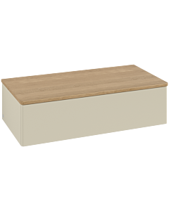 Villeroy &amp; Boch Antao vanity unit L40001HJ with lighting, 1 drawer, 1000 x 268 x 500 mm, smooth front, Silk Grey Matt Lacquer / Honey Oak