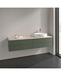 Villeroy &amp; Boch Antao vanity unit L27053HL with lighting, 4 drawers, 1600 x 360 x 500 mm, smooth front, Leaf Green Matt Lacquer / Botticino