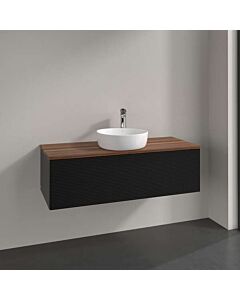 Villeroy und Boch Antao Waschtisch-Unterschrank L32152PD mit Beleuchtung, 1 Auszug, 1200 x 360 x 500 mm, Front mit Struktur, Black Matt Lacquer / Warm Walnut