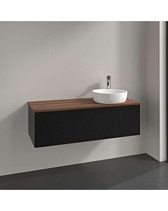 Meuble vasque Villeroy &amp; Boch Antao L34152PD avec éclairage, 1 tiroir, 1200 x 360 x 500 mm, façade texturée, laque noire mate / noyer chaud