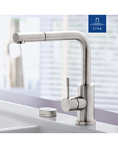 Villeroy und Boch Steel Shower Küchenarmatur 969711LC Niederdruck, 5 l/min, ausziehbar, Edelstahl massiv