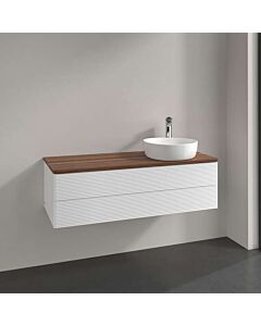 Villeroy und Boch Antao Waschtisch-Unterschrank L23112MT mit Beleuchtung, 2 Auszüge, 1200 x 360 x 500 mm, Front mit Struktur, White Matt Lacquer / Warm Walnut