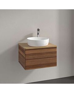 Meuble vasque Villeroy &amp; Boch Antao K18051HM 60x36x50cm, percé pour robinetterie, plan vasque couleur chêne miel, noyer chaud