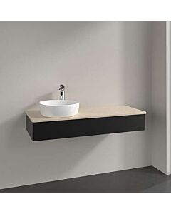 Meuble vasque Villeroy &amp; Boch Antao K11053PD 120 x 19 x 50 cm, percé pour robinetterie, plan vasque couleur Botticino, laque noire mate