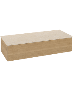 Villeroy &amp; Boch Antao sideboard L41003HN with lighting, 1 drawer, 1200 x 268 x 500 mm, smooth front, Honey Oak / Botticino